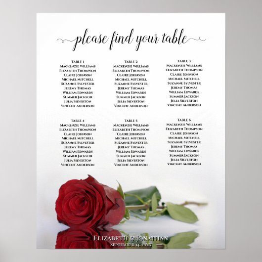 Elegante Rote Rose 6 Tabelle Hochzeitssatellite Poster (Vorne)