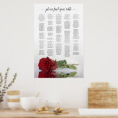 Elegante Rote Rose Alphabetisches Seating Chart Poster (Küche)
