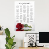 Elegante Rote Rose Alphabetisches Seating Chart Poster (Heimbüro)
