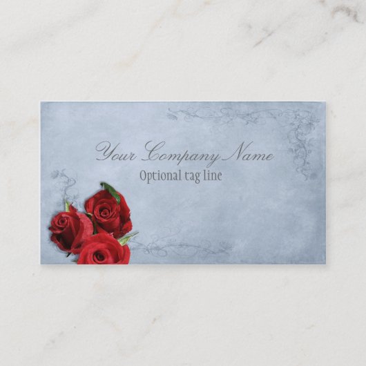 Elegante Rote Rose auf der Vintagen blauen Antik Visitenkarte (Vorderseite)