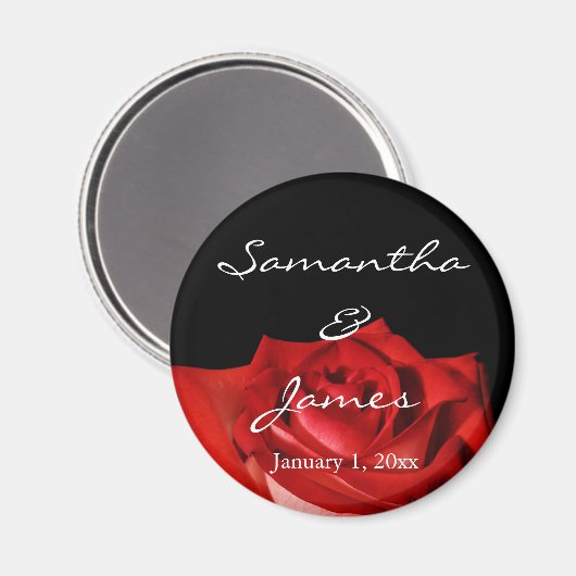 Elegante Rote Rose auf schwarzer personalisierter Magnet (Vorderseite/Rückseite)