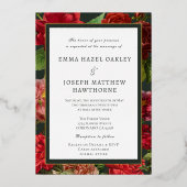 Elegante rote Rose auf Vintager Hochzeit Folieneinladung (Vorderseite)