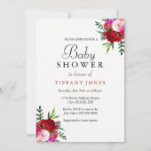 Elegante Rote Rose Baby Dusche Einladung (Vorderseite)