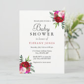 Elegante Rote Rose Baby Dusche Einladung (Stehend Vorderseite)