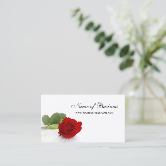 Elegante Rote Rose Beruflich Rot und Weiß Visitenkarte (Stehend Vorderseite)