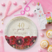 Elegante Rote Rose Bläsergolden 40-jähriges Jubilä Pappteller (Party)