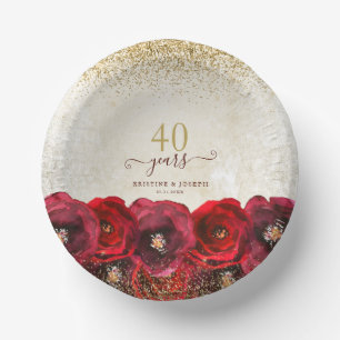 Elegante Rote Rose Bläsergolden 40-jähriges Jubilä Pappteller