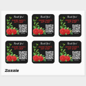 Elegante Rote Rose Blume Danke QR Code Quadratischer Aufkleber (Blatt)
