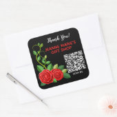 Elegante Rote Rose Blume Danke QR Code Quadratischer Aufkleber (Umschlag)