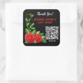 Elegante Rote Rose Blume Danke QR Code Quadratischer Aufkleber (Tasche)