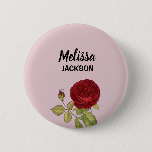 Elegante rote Rose Blume rosa Button (Vorderseite)