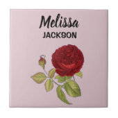 Elegante rote Rose Blume rosa Fliese (Vorderseite)