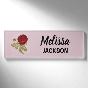 Elegante rote Rose Blume rosa Namenschild