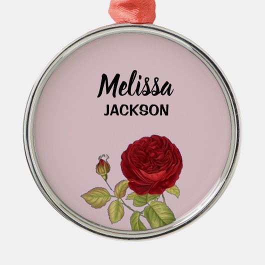 Elegante rote Rose Blume rosa Ornament Aus Metall (Vorne)