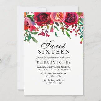 Elegante Rote Rose Blume Sweet 16 Geburtstag einla Einladung