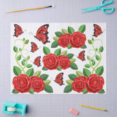 Elegante Rote Rose Blume und Schmetterlingsdekoupa Seidenpapier (Basteln)