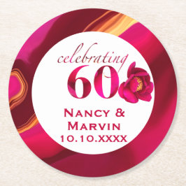 Elegante Rote Rose Blumenmuster zum 60. Jubiläum Runder Pappuntersetzer