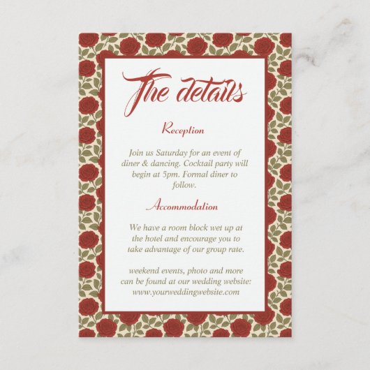 Elegante Rote Rose Blumenzettel Begleitkarte (Vorderseite)