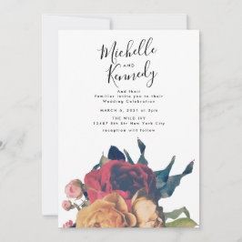 Elegante Rote Rose Botanische Hochzeit Einladung