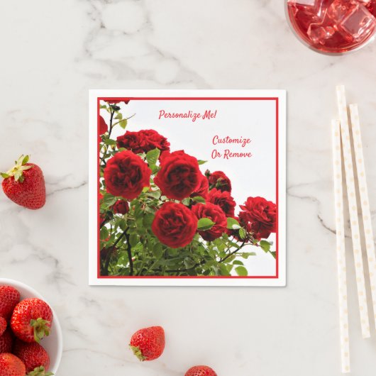 Elegante Rote Rose Bouquet Romantisches Personalis Serviette (Beispiel)