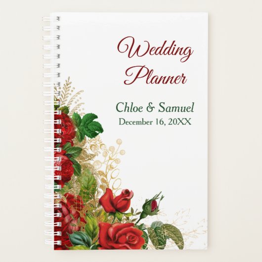 Elegante Rote Rose Bouquet Wedding Planer (Vorderseite)