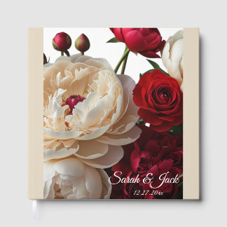 Elegante Rote Rose & Cream Peony Gästebuch