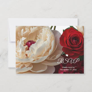 Elegante Rote Rose & Cream Peony RSVP Karte