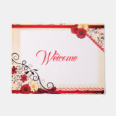 Elegante Rote Rose Crimson Border Black Ornamental Fußmatte (Vorderseite)