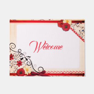 Elegante Rote Rose Crimson Border Black Ornamental Fußmatte