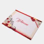 Elegante Rote Rose Crimson Border Black Ornamental Fußmatte (Schrägansicht)