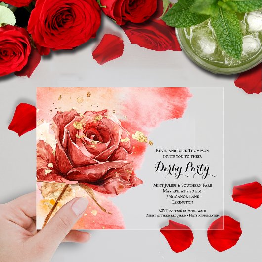 Elegante Rote Rose Derby Party Acryleinladungen