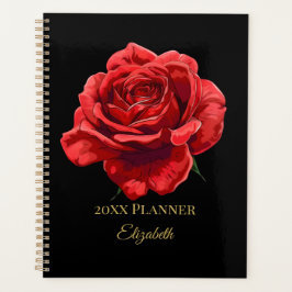 Elegante Rote Rose Design Custom Golden Text Accen Planer