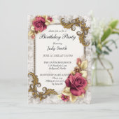 Elegante Rote Rose Einladung zum Geburtstag (Stehend Vorderseite)