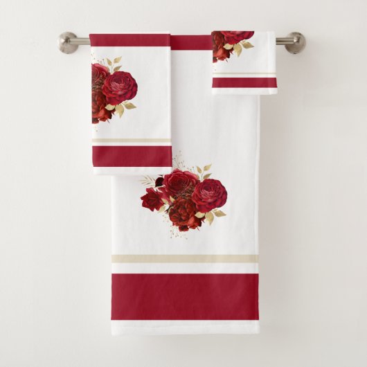 Elegante Rote Rose Floral Badhandtuch Set (Insitu)