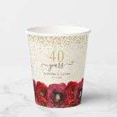 Elegante Rote Rose Floral Gold 50 Jahre Jubiläum Pappbecher (Vorderseite)