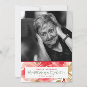 Elegante Rote Rose floral in Love Memory Beerdigun Dankeskarte
