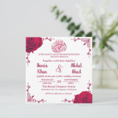 Elegante Rote Rose florale islamische Hochzeit Einladung (Stehend Vorderseite)