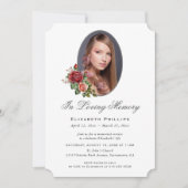 Elegante Rote Rose Florales Foto Memorial Einladung (Vorderseite)