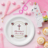 Elegante Rote Rose Gold Cross 1. Heilige Kommune Pappteller (Party)