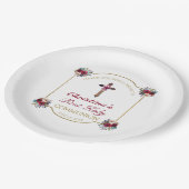 Elegante Rote Rose Gold Cross 1. Heilige Kommune Pappteller (Schrägansicht)