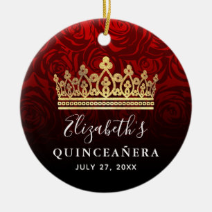 Elegante Rote Rose Goldene Krone Keramik Ornament