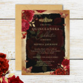 Elegante Rote Rose Goldene Quinceanera Einladung
