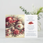 Elegante Rote Rose Hat Theme Tea Party Einladung (Stehend Vorderseite)