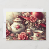 Elegante Rote Rose Hat Theme Tea Party Einladung (Rückseite)