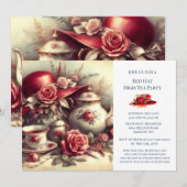 Elegante Rote Rose Hat Theme Tea Party Einladung (Vorne/Hinten)