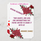 Elegante Rote Rose Hochzeit Einladung | Zwei Herze (Vorne/Hinten)