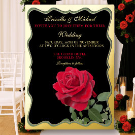 Elegante Rote Rose & Hochzeit Folieneinladung