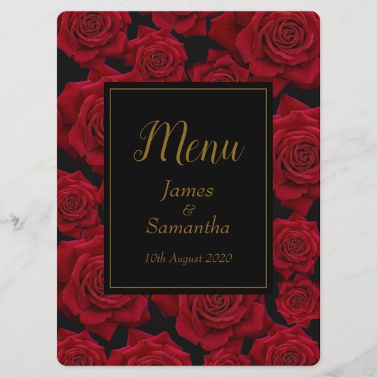Elegante Rote Rose - Hochzeit Menükarte (Vorderseite)
