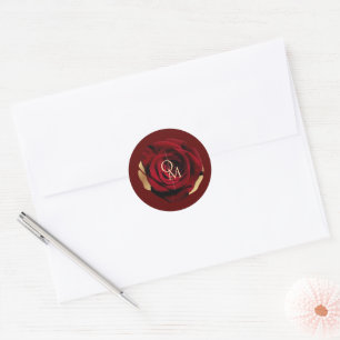 Elegante Rote Rose Hochzeit Runder Aufkleber