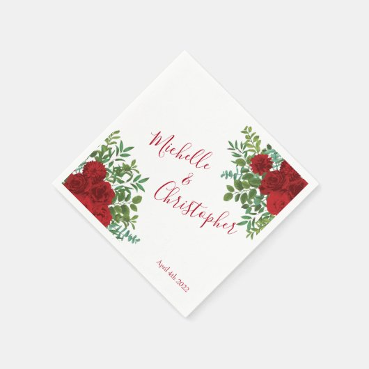 Elegante Rote Rose Hochzeit Serviette (Ecke)